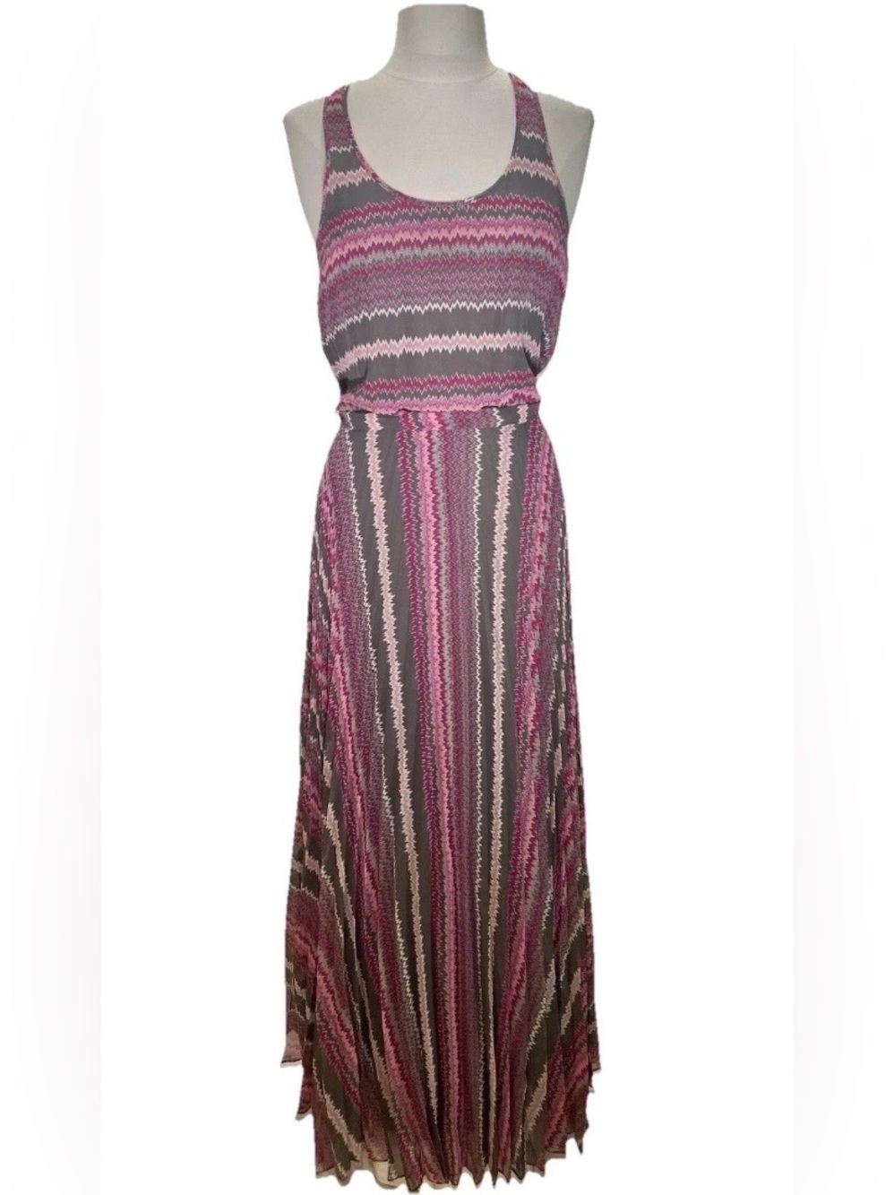 Parker 2010 Nw/oT Designer Sample Pink Grey Pleated Full Skirt Maxi Dress- L